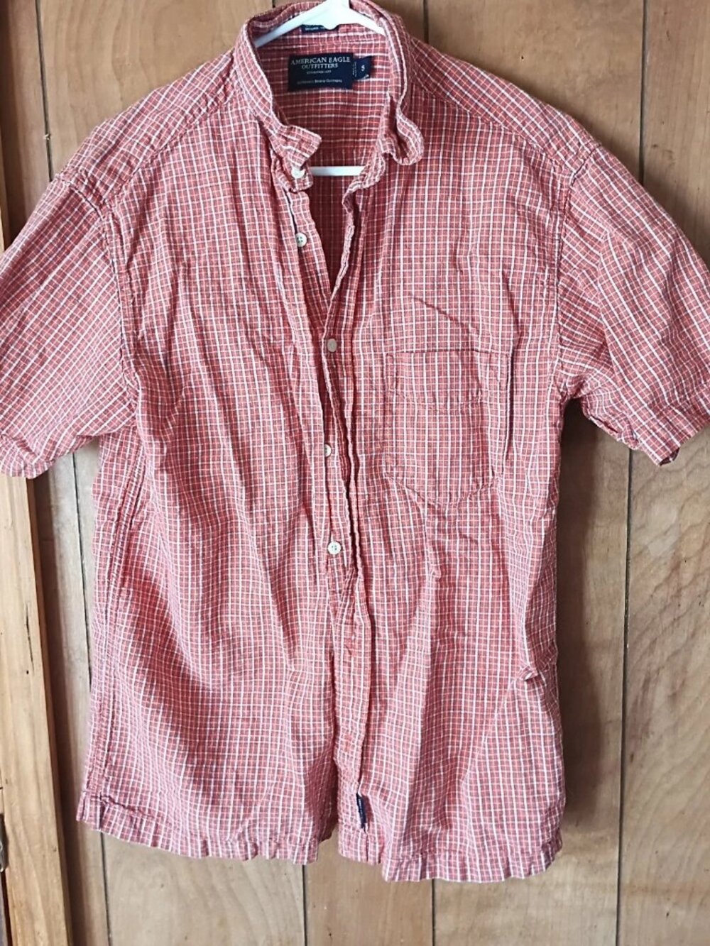 American Eagle Outfitters Men’s Size S Red Plaid Linen Cotton Button Front Shirt